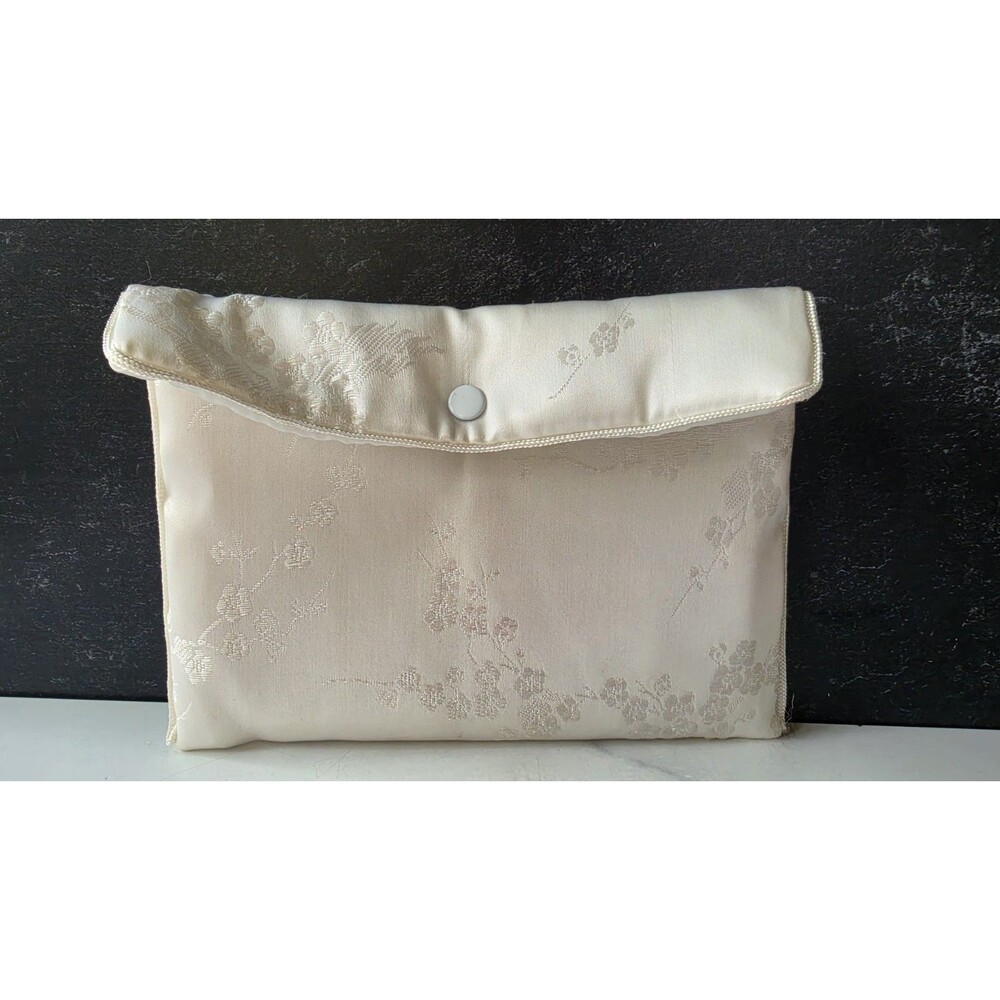White Floral Fabric Handbag Made In Taiwan Vintage READ Description